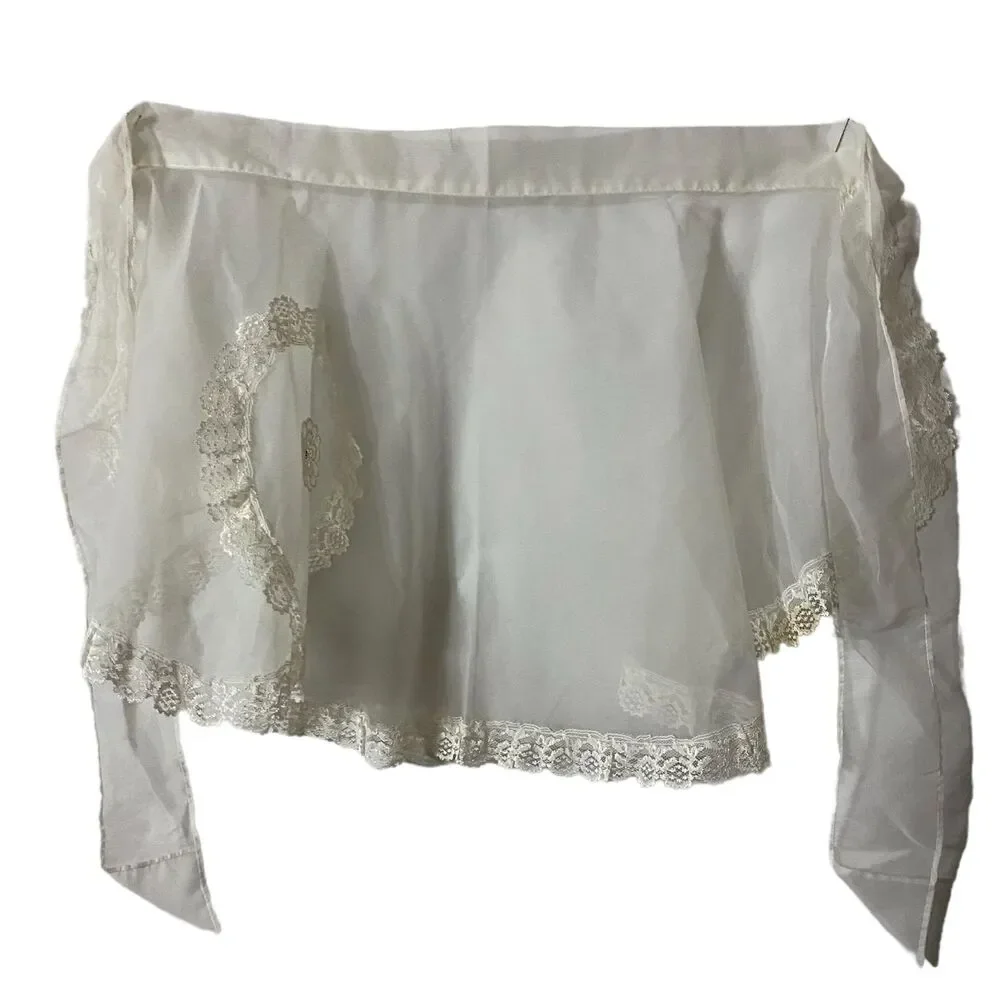 #5735 Womens Sheer Bride VTG White Lace Half Hostess Apron.